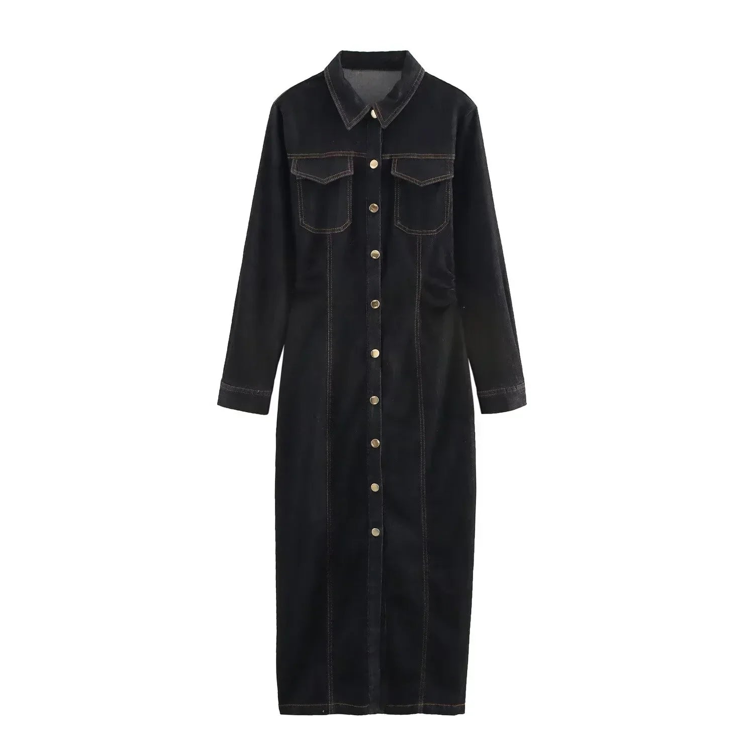 Jeanskleid – Langarm – Knopfleiste – Maxikleid – Hemdkleid-HauteBerlin
