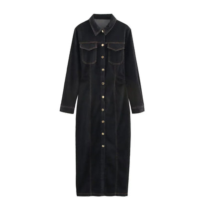 Jeanskleid – Langarm – Knopfleiste – Maxikleid – Hemdkleid-HauteBerlin