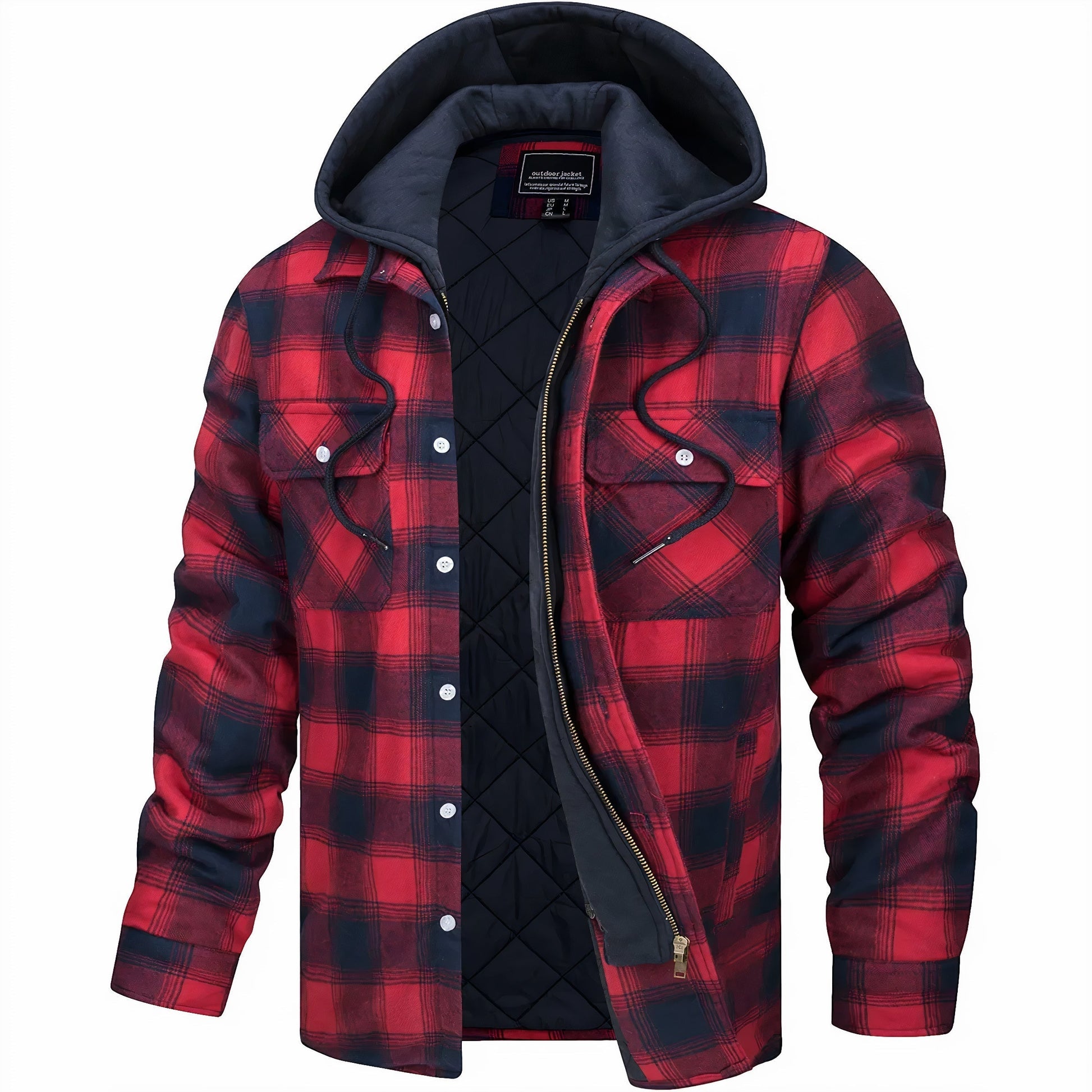 Kapuzenjacke - Kariert - Gestepptes Innenfutter - Zip-Up Hoodie - Herrenjacke-HauteBerlin