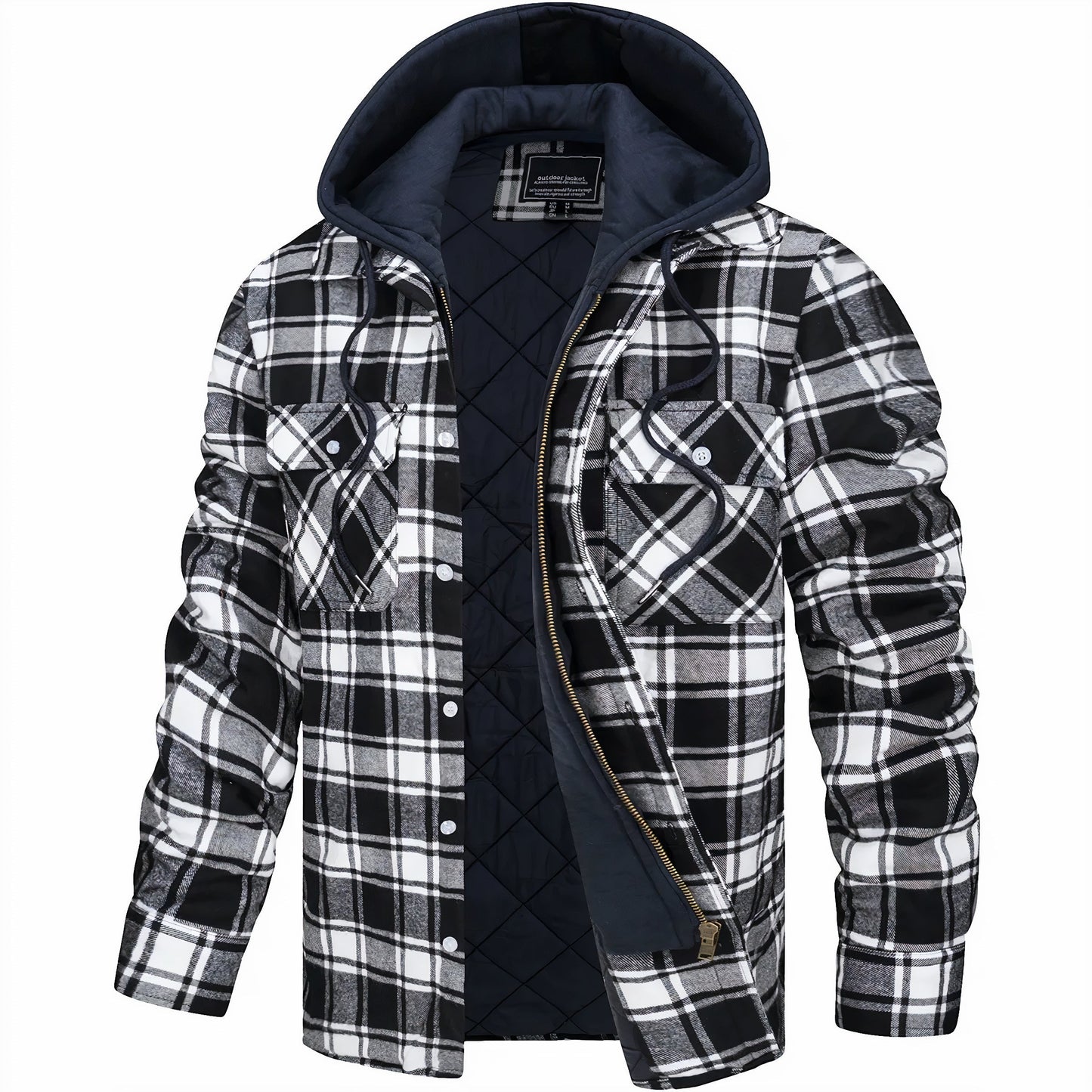 Kapuzenjacke - Kariert - Gestepptes Innenfutter - Zip-Up Hoodie - Herrenjacke-HauteBerlin