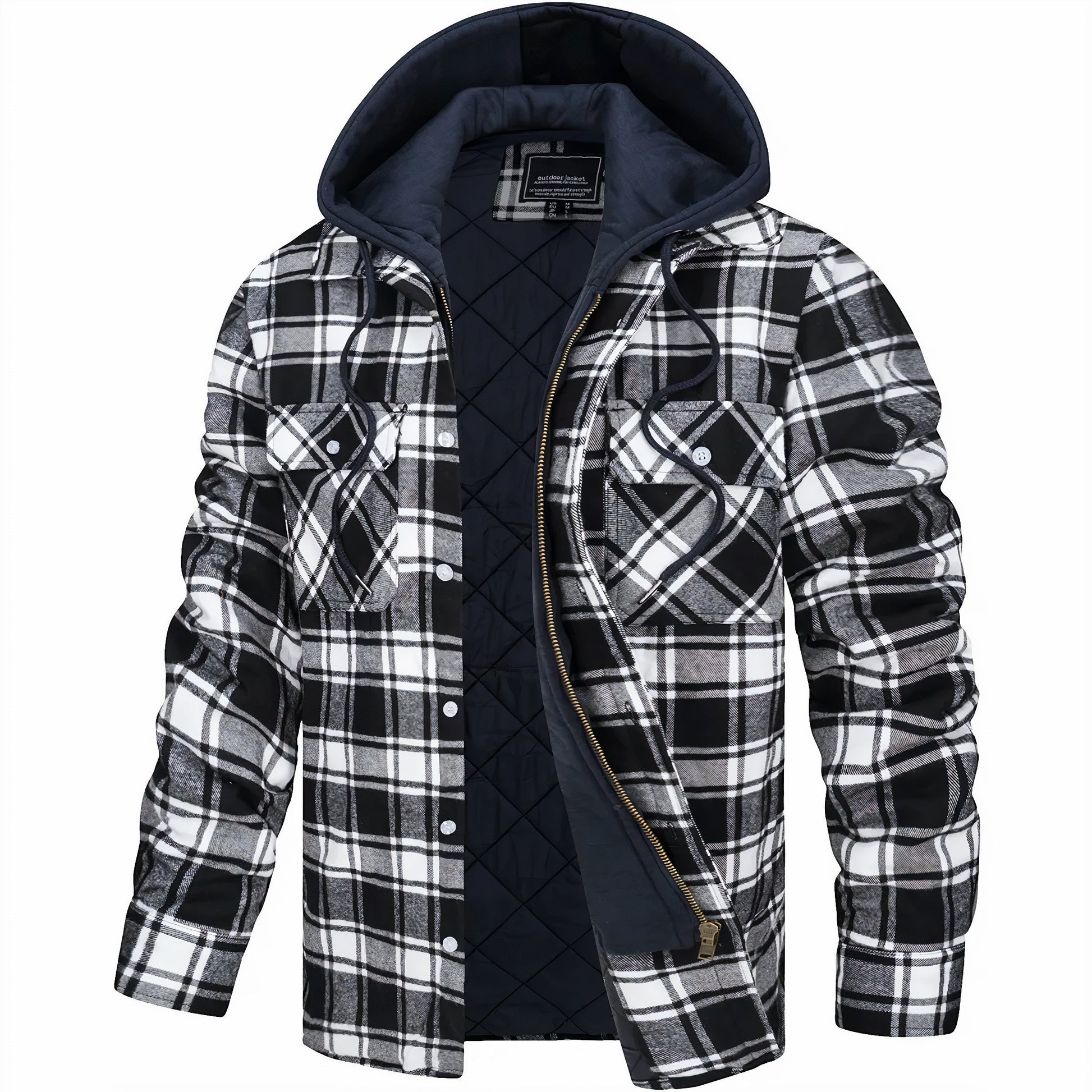 Kapuzenjacke - Kariert - Gestepptes Innenfutter - Zip-Up Hoodie - Herrenjacke-HauteBerlin