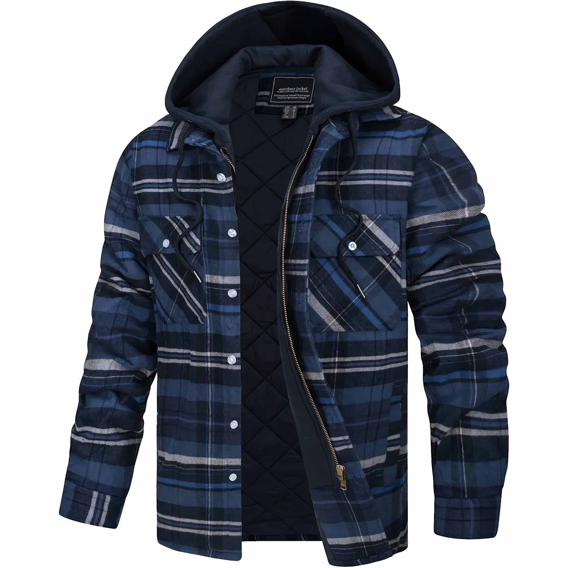 Kapuzenjacke - Kariert - Gestepptes Innenfutter - Zip-Up Hoodie - Herrenjacke-HauteBerlin