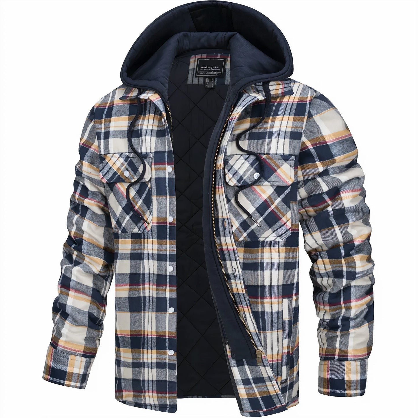Kapuzenjacke - Kariert - Gestepptes Innenfutter - Zip-Up Hoodie - Herrenjacke-HauteBerlin