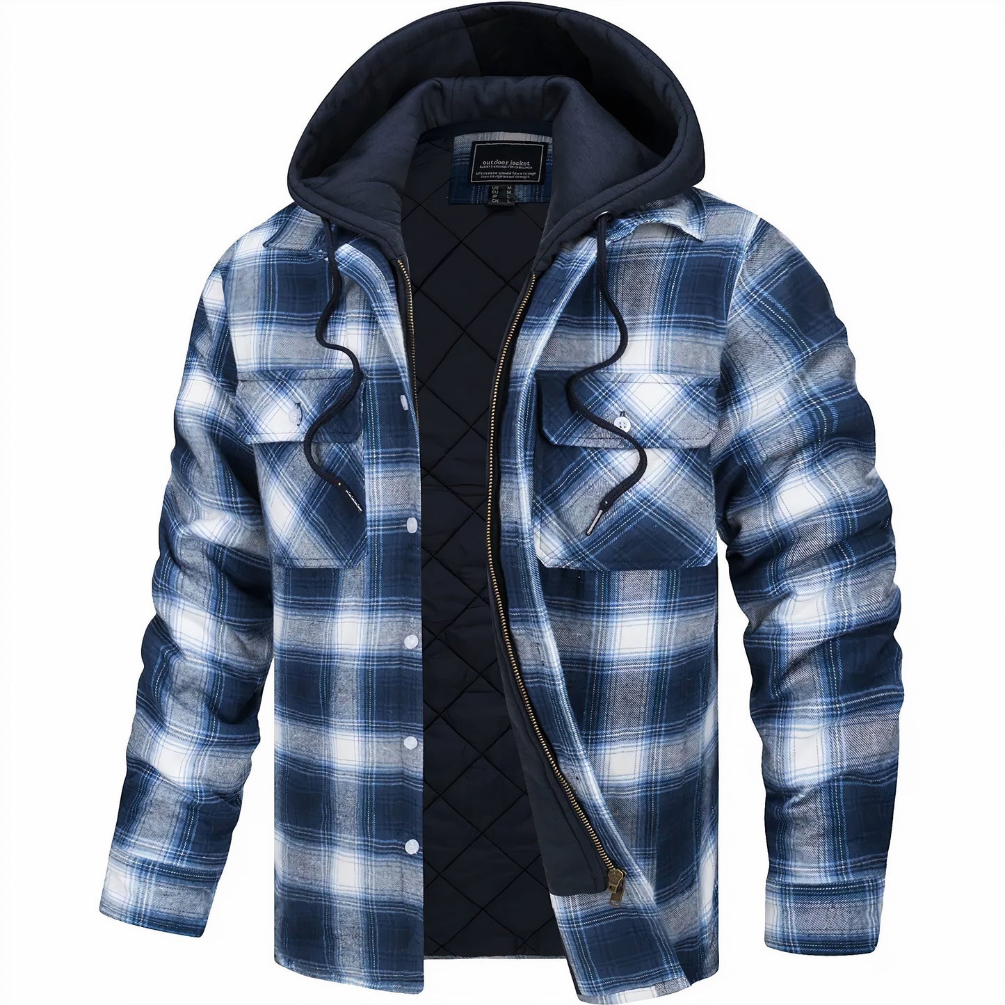 Kapuzenjacke - Kariert - Gestepptes Innenfutter - Zip-Up Hoodie - Herrenjacke-HauteBerlin