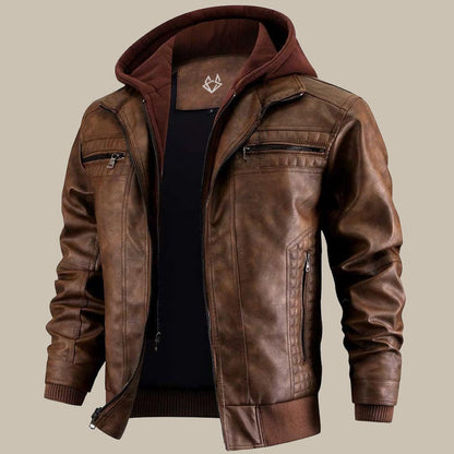Kapuzenjacke aus Leder – Herrenjacke mit Kapuze und Reißverschluss aus Leder-HauteBerlin