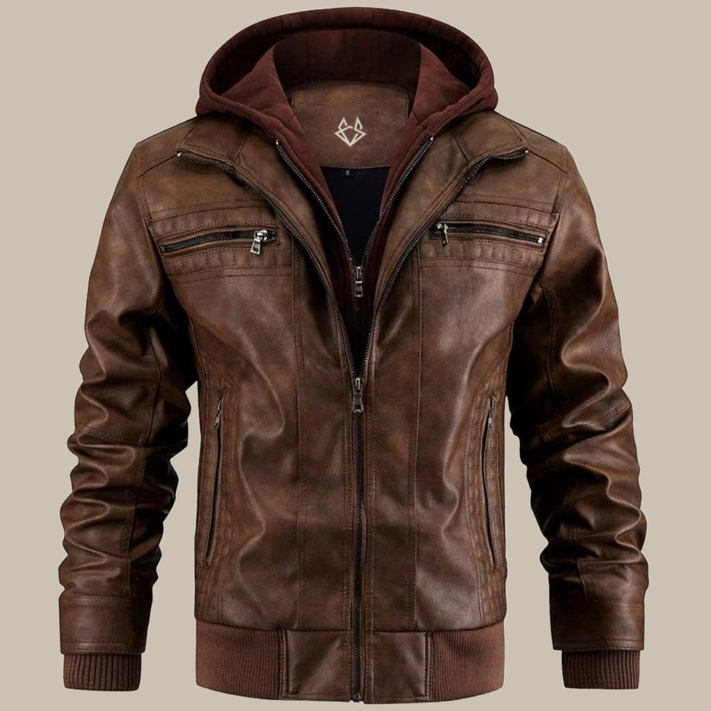 Kapuzenjacke aus Leder – Herrenjacke mit Kapuze und Reißverschluss aus Leder-HauteBerlin