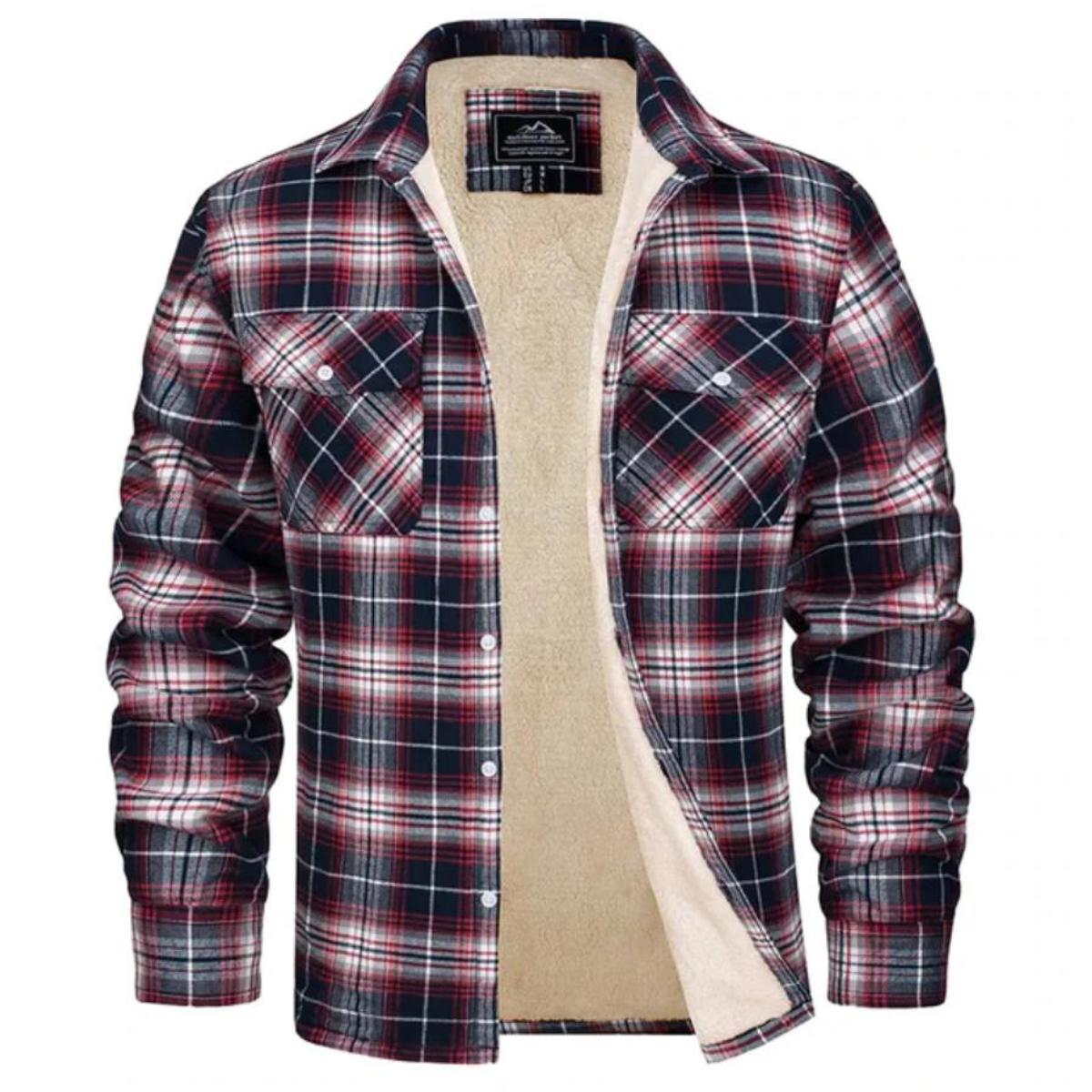 Karierte Jacke – Herren-Winter-Fleece-Jacke mit Sherpa-Futter und Knöpfen-HauteBerlin