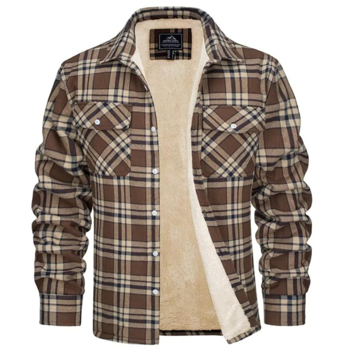Karierte Jacke – Herren-Winter-Fleece-Jacke mit Sherpa-Futter und Knöpfen-HauteBerlin