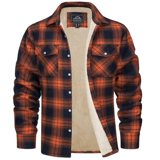 Karierte Jacke – Herren-Winter-Fleece-Jacke mit Sherpa-Futter und Knöpfen-HauteBerlin