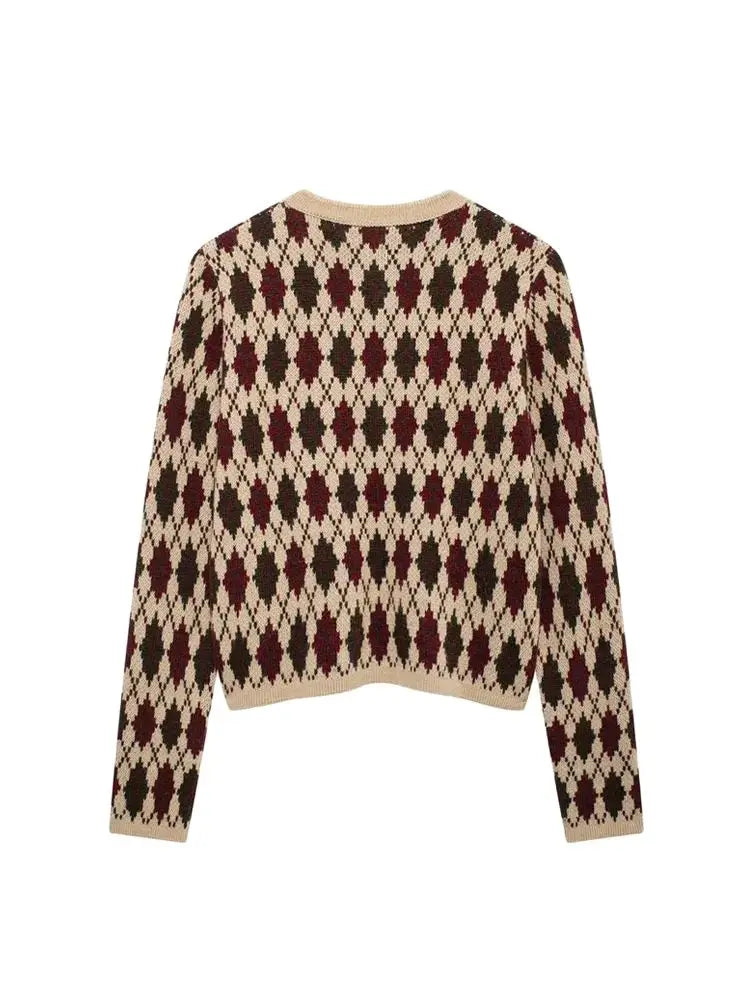Karierte Strickjacke | Argyle-Muster | Mit Knöpfen | Strickjacke | Damenstrickmode-HauteBerlin