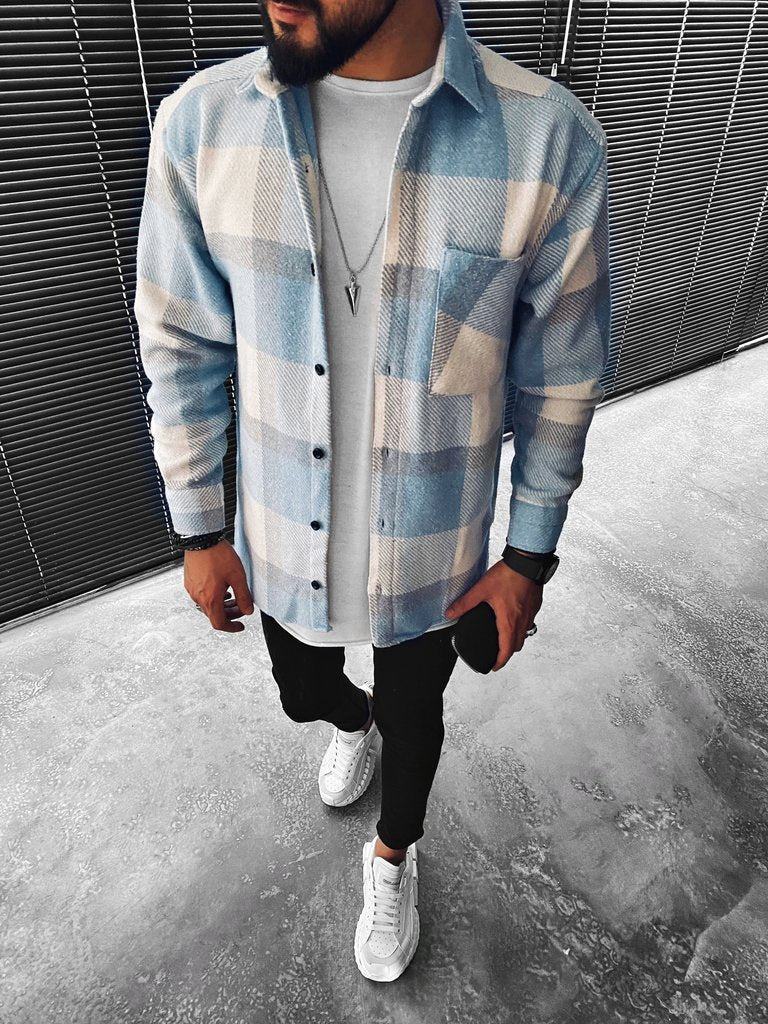Kariertes Hemd - Hellblau - Button-Up - Überhemd - Herrenhemd-HauteBerlin
