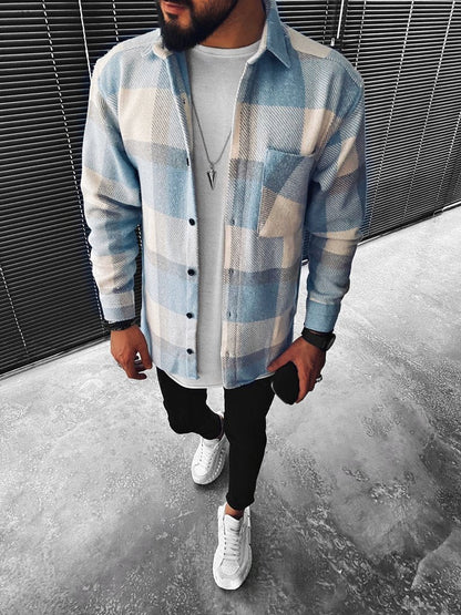 Kariertes Hemd - Hellblau - Button-Up - Überhemd - Herrenhemd-HauteBerlin