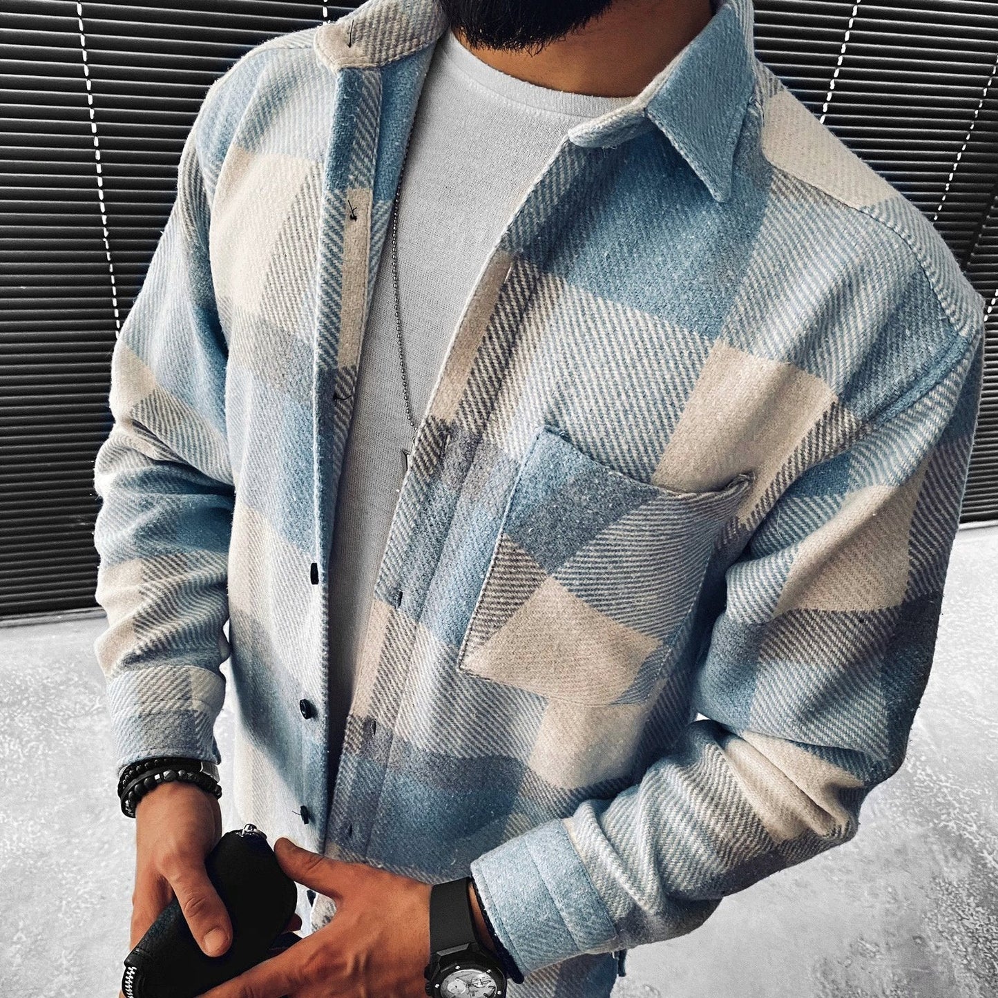 Kariertes Hemd - Hellblau - Button-Up - Überhemd - Herrenhemd-HauteBerlin