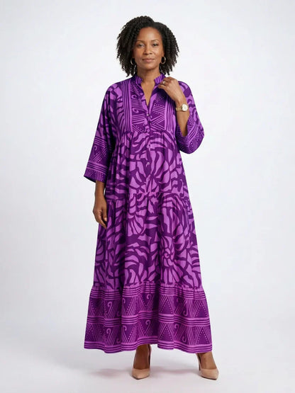Kleid mit Knopfleiste | Langarm | Lockere Passform | Hemdkleid | Sommer-Maxikleid-HauteBerlin