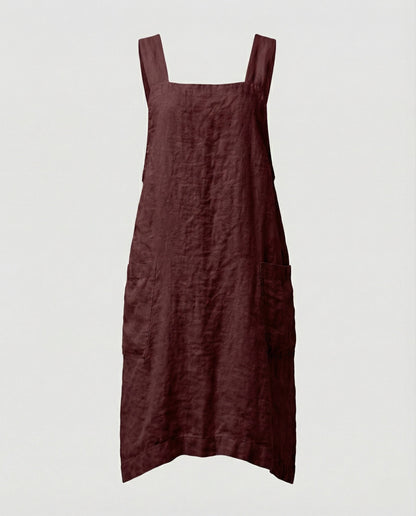 Kleid mit Schürzchen – Lässiges, locker sitzendes Leinenkleid für Damen-HauteBerlin