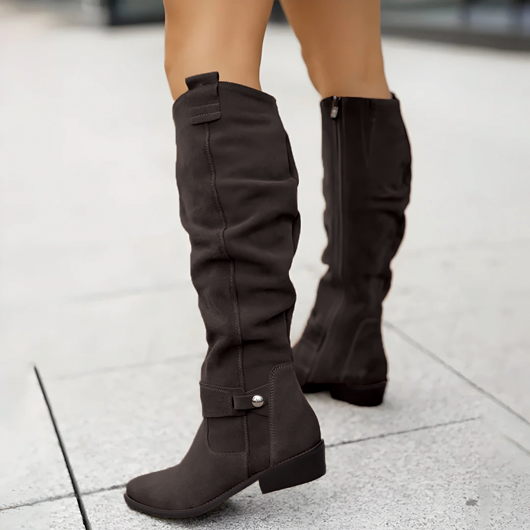 Kniehohe Stiefel | Wildleder | Flacher Absatz | Damenstiefel-HauteBerlin