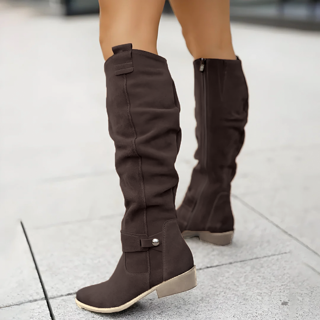 Kniehohe Stiefel | Wildleder | Flacher Absatz | Damenstiefel-HauteBerlin