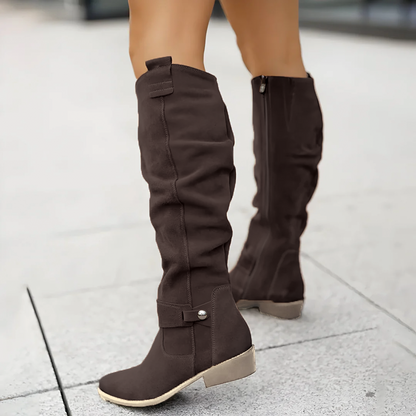 Kniehohe Stiefel | Wildleder | Flacher Absatz | Damenstiefel-HauteBerlin