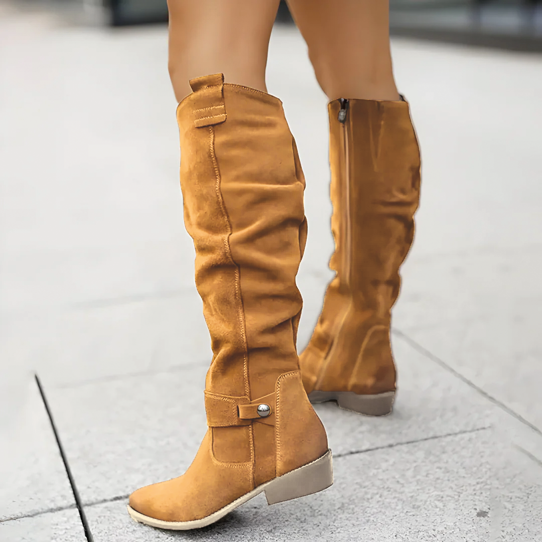 Kniehohe Stiefel | Wildleder | Flacher Absatz | Damenstiefel-HauteBerlin