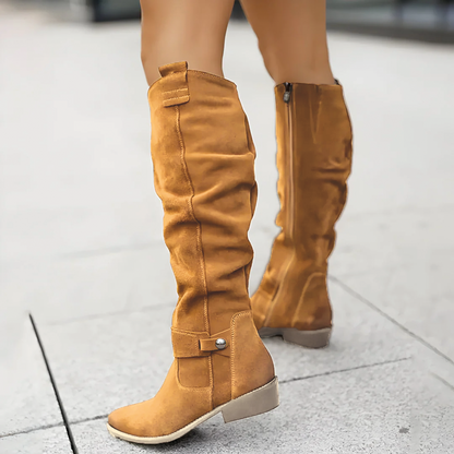 Kniehohe Stiefel | Wildleder | Flacher Absatz | Damenstiefel-HauteBerlin