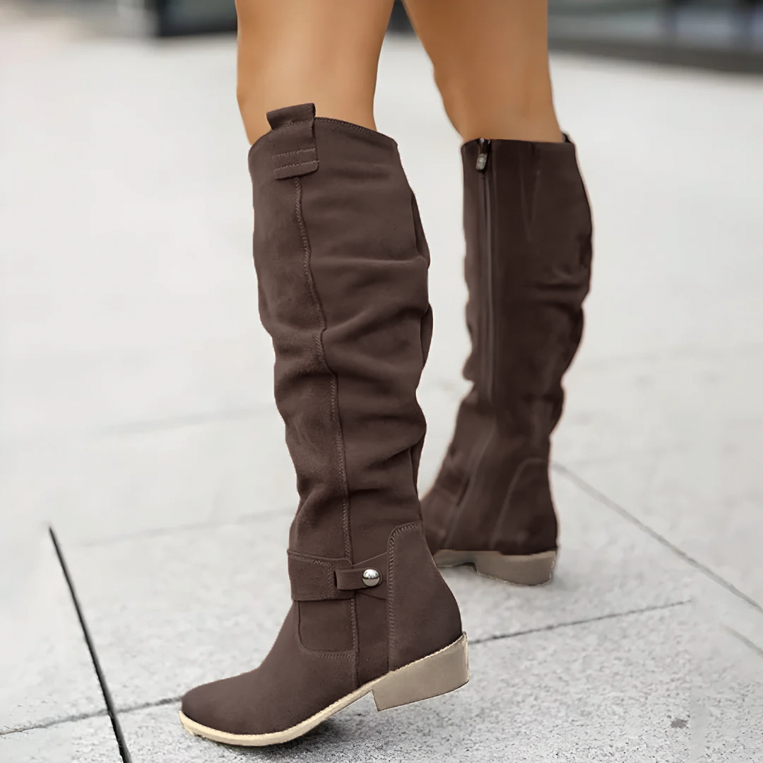 Kniehohe Stiefel | Wildleder | Flacher Absatz | Damenstiefel-HauteBerlin