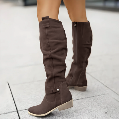 Kniehohe Stiefel | Wildleder | Flacher Absatz | Damenstiefel-HauteBerlin