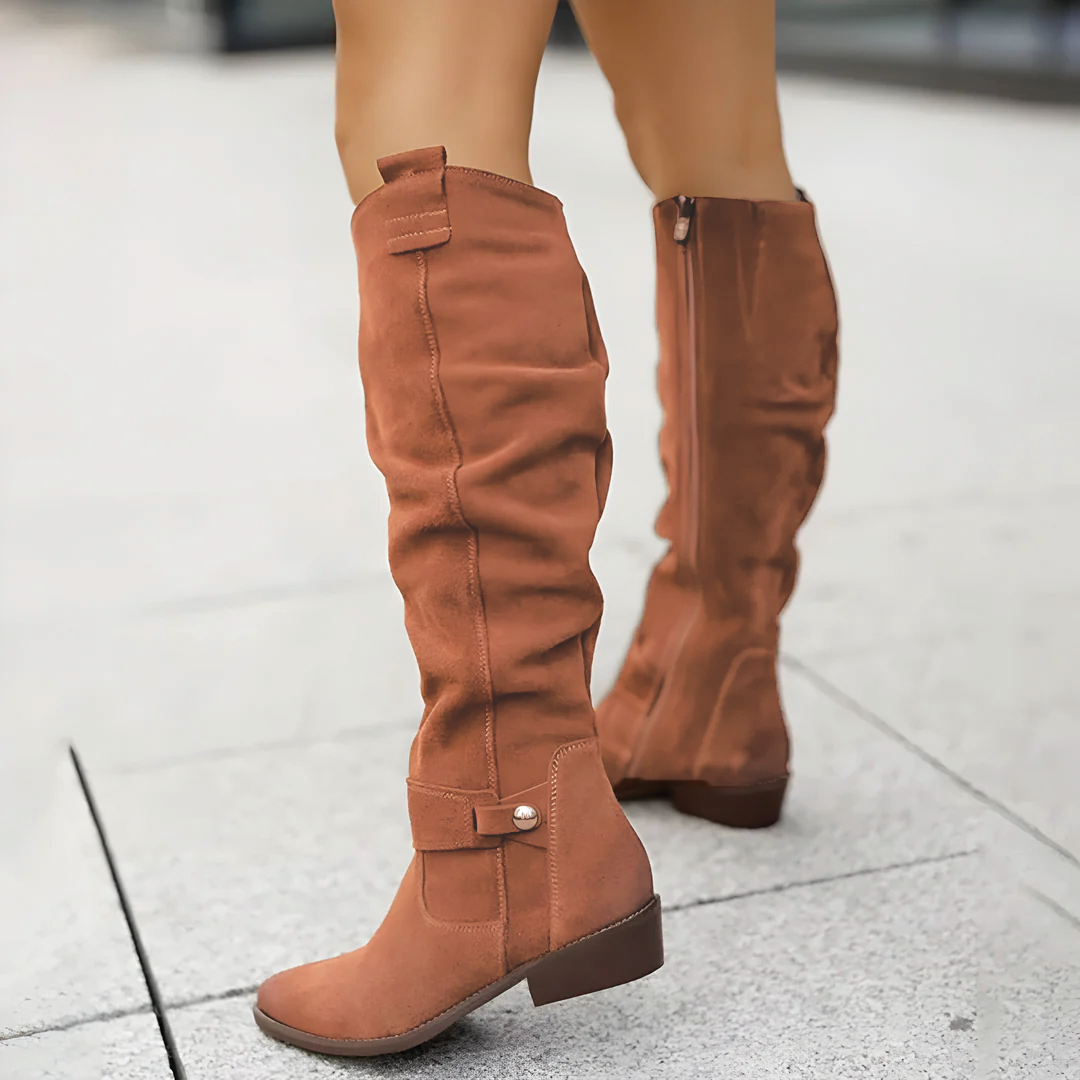 Kniehohe Stiefel | Wildleder | Flacher Absatz | Damenstiefel-HauteBerlin