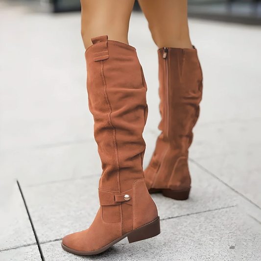 Kniehohe Stiefel | Wildleder | Flacher Absatz | Damenstiefel-HauteBerlin