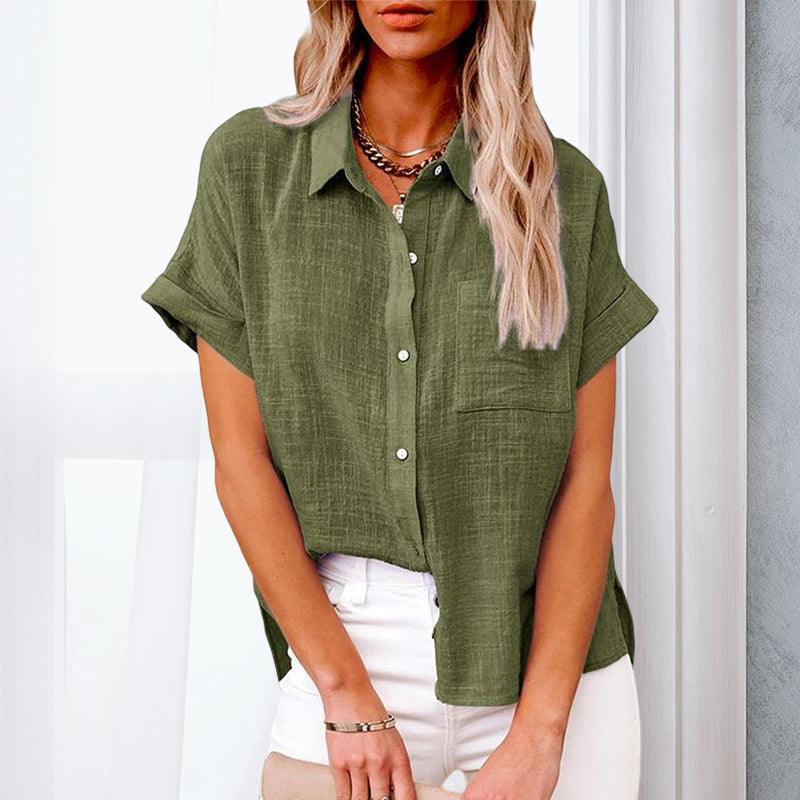 Knopfbluse | Mit Kragen | Kurzarm | Leinenbluse | Damenbluse-HauteBerlin