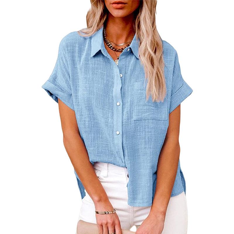 Knopfbluse | Mit Kragen | Kurzarm | Leinenbluse | Damenbluse-HauteBerlin