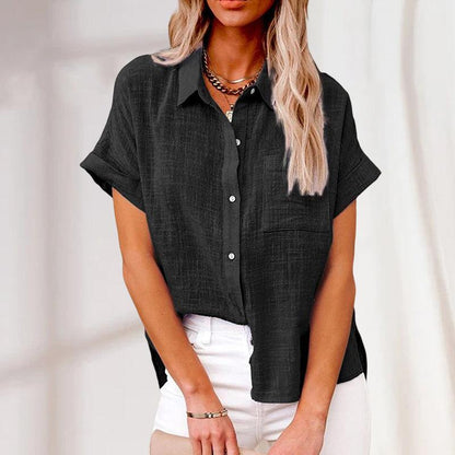 Knopfbluse | Mit Kragen | Kurzarm | Leinenbluse | Damenbluse-HauteBerlin