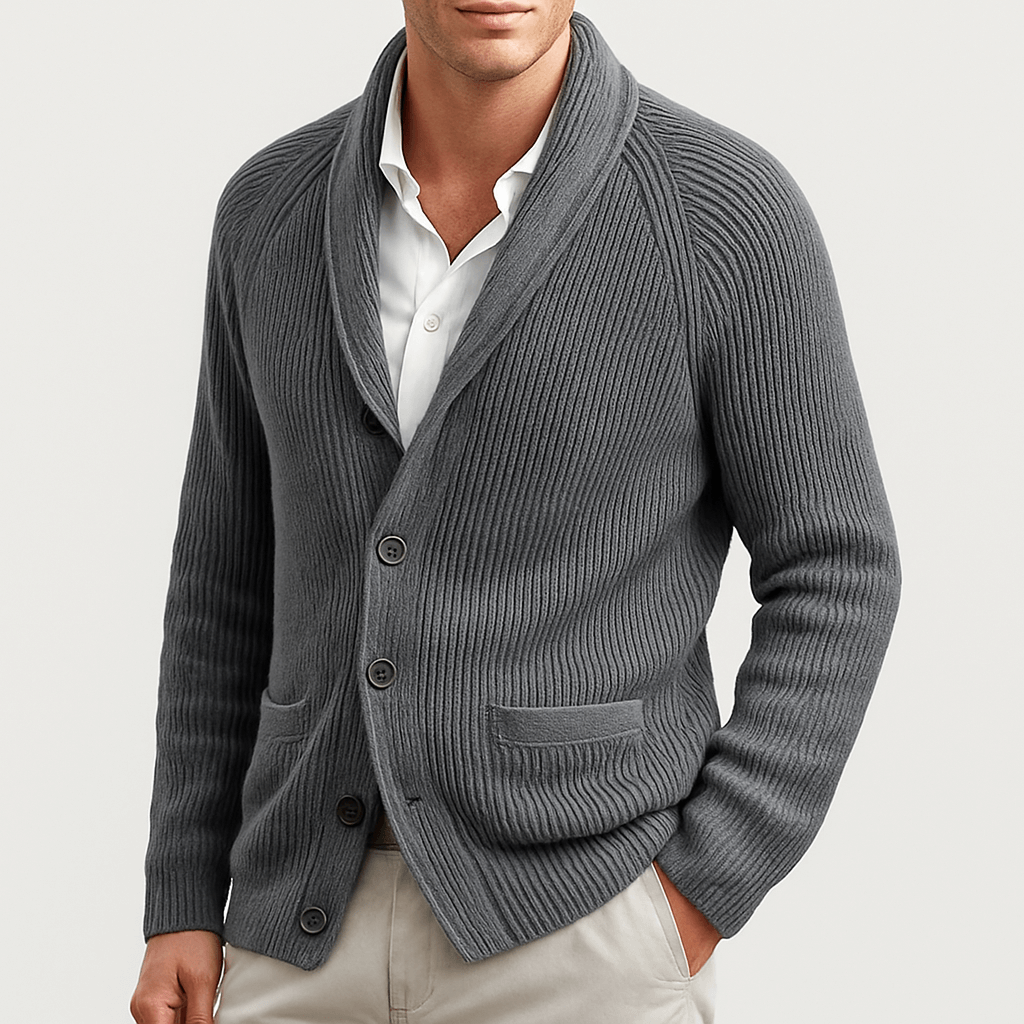 Knopfleiste-Strickjacke – Warm – Gerippt – Gestrickte Strickjacke – Herren-Strickjacke-HauteBerlin