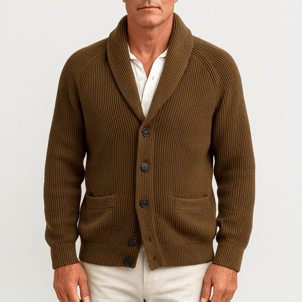 Knopfleiste-Strickjacke – Warm – Gerippt – Gestrickte Strickjacke – Herren-Strickjacke-HauteBerlin