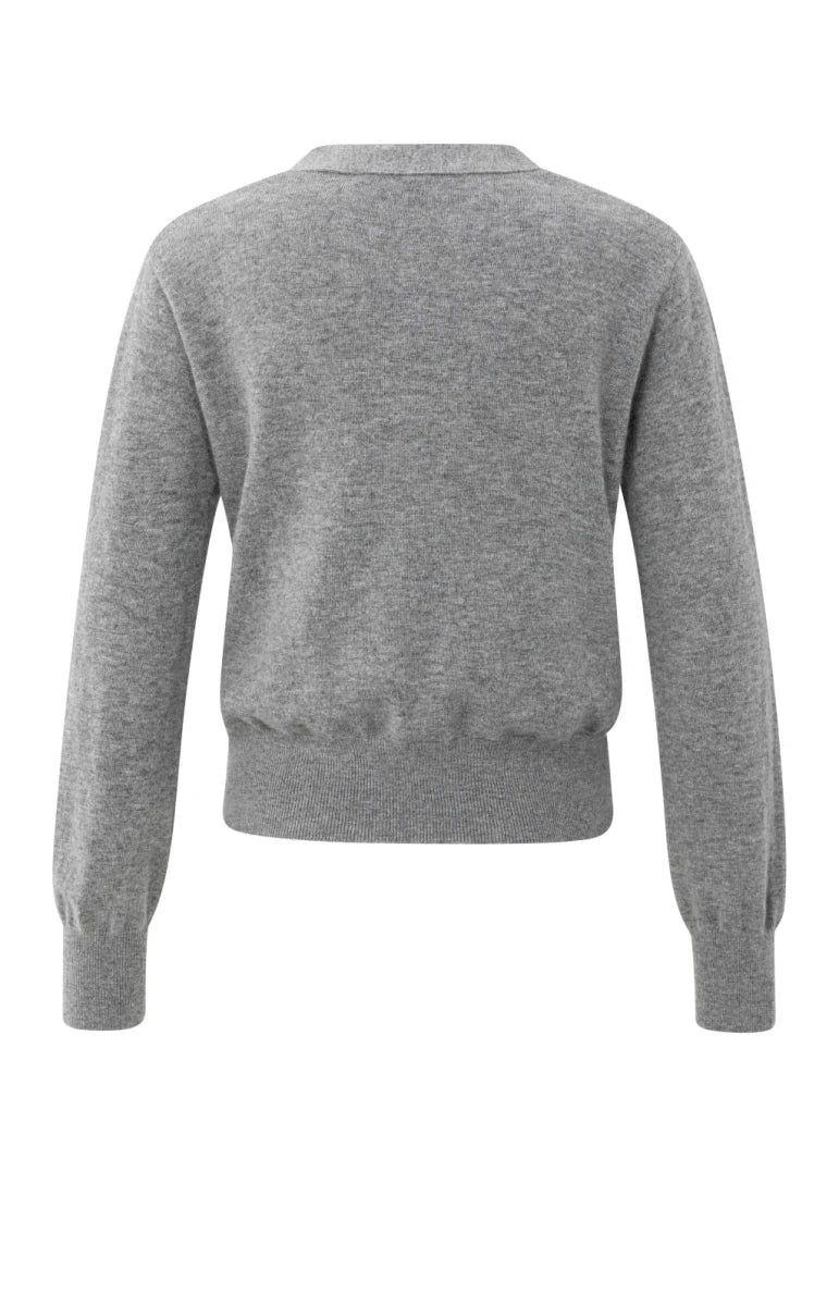 Knopfleiste | Taillengürtel | Grau | Strickjacke | Damenstrickmode-HauteBerlin