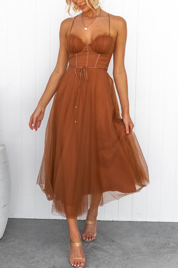 Korsettkleid Damen | Ärmelloses Tüll-Midikleid | Elegantes Cocktailkleid-HauteBerlin