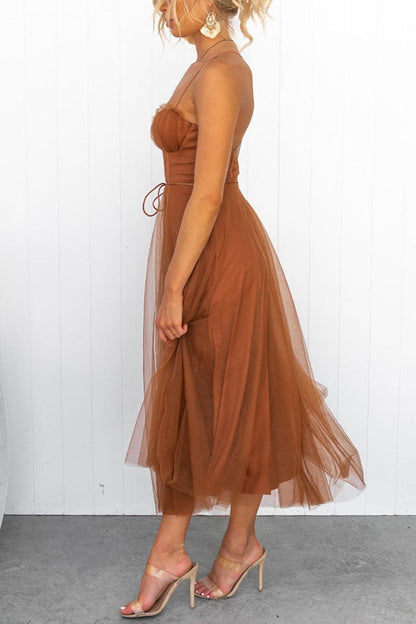 Korsettkleid Damen | Ärmelloses Tüll-Midikleid | Elegantes Cocktailkleid-HauteBerlin