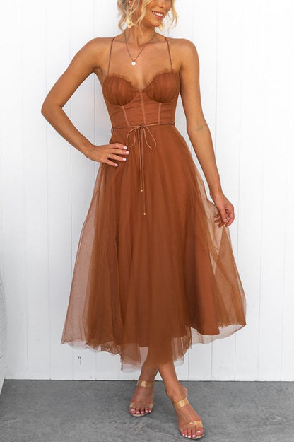 Korsettkleid Damen | Ärmelloses Tüll-Midikleid | Elegantes Cocktailkleid-HauteBerlin