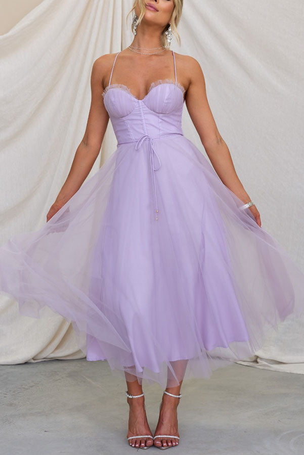 Korsettkleid Damen | Ärmelloses Tüll-Midikleid | Elegantes Cocktailkleid-HauteBerlin