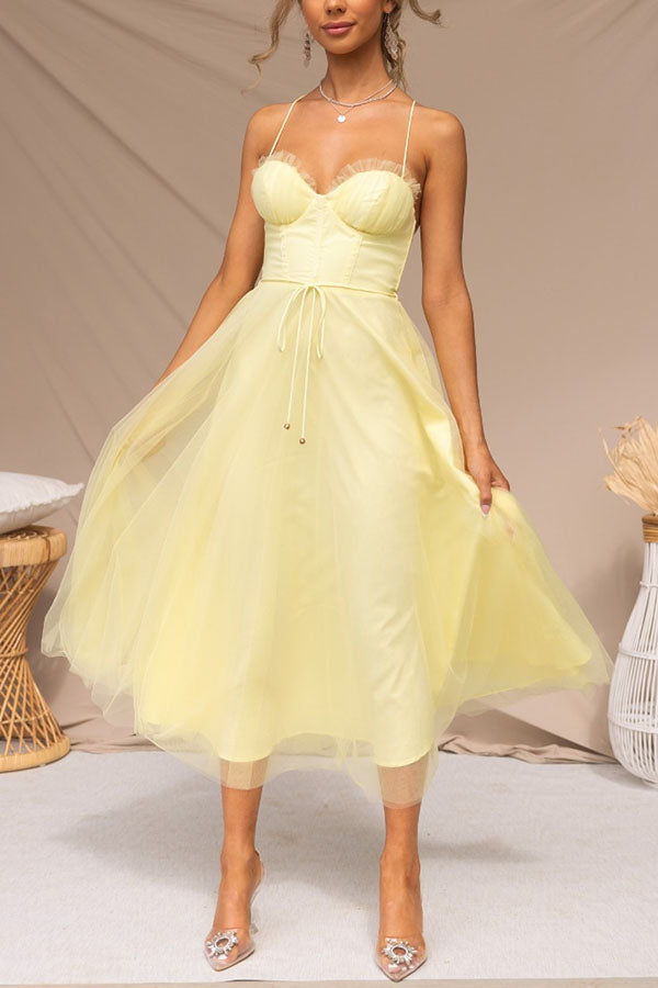 Korsettkleid Damen | Ärmelloses Tüll-Midikleid | Elegantes Cocktailkleid-HauteBerlin