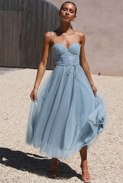 Korsettkleid Damen | Ärmelloses Tüll-Midikleid | Elegantes Cocktailkleid-HauteBerlin