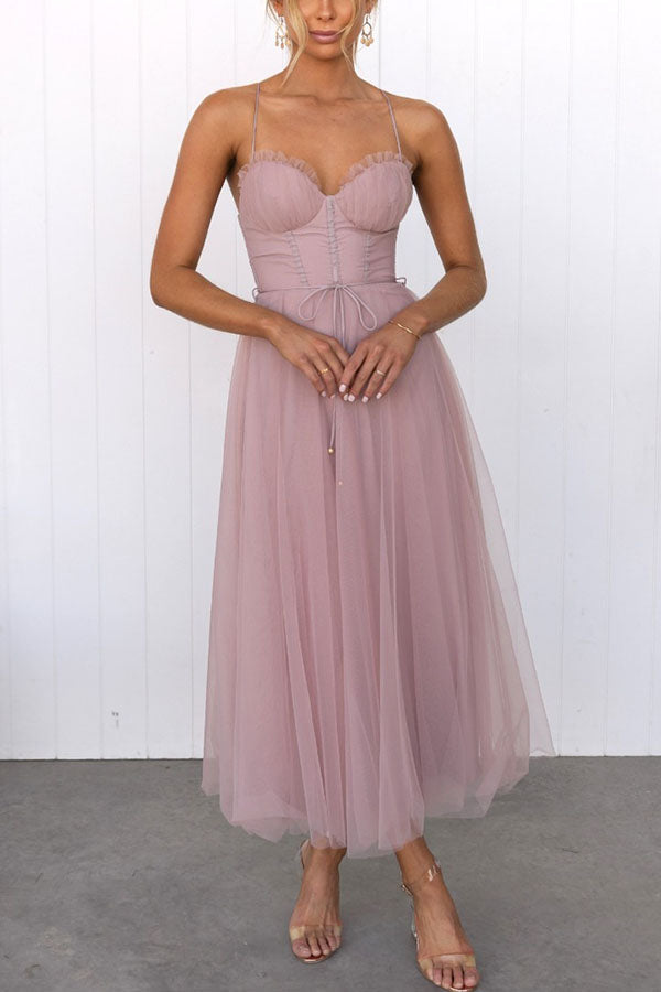 Korsettkleid Damen | Ärmelloses Tüll-Midikleid | Elegantes Cocktailkleid-HauteBerlin