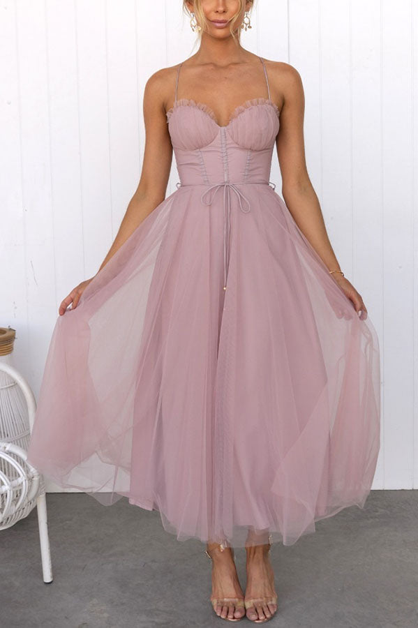 Korsettkleid Damen | Ärmelloses Tüll-Midikleid | Elegantes Cocktailkleid-HauteBerlin