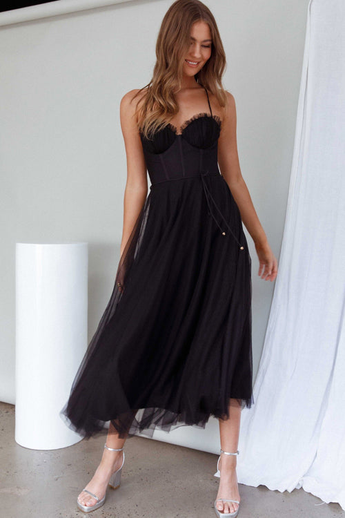 Korsettkleid Damen | Ärmelloses Tüll-Midikleid | Elegantes Cocktailkleid-HauteBerlin