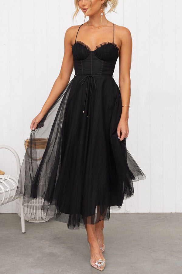 Korsettkleid Damen | Ärmelloses Tüll-Midikleid | Elegantes Cocktailkleid-HauteBerlin
