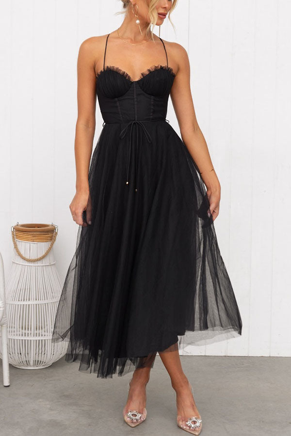 Korsettkleid Damen | Ärmelloses Tüll-Midikleid | Elegantes Cocktailkleid-HauteBerlin