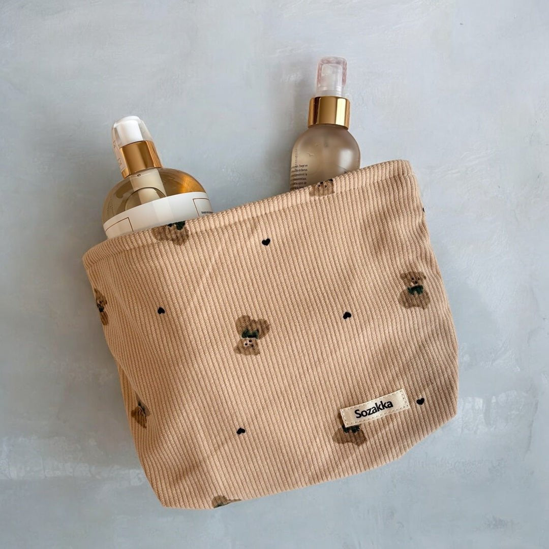 Kosmetiktasche | Cord Teddy Print | Shopper oder Schminktasche-HauteBerlin