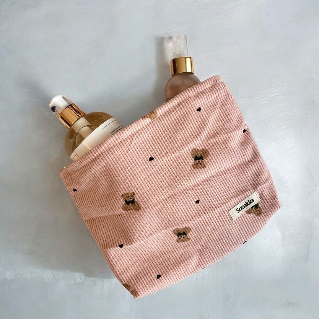 Kosmetiktasche | Cord Teddy Print | Shopper oder Schminktasche-HauteBerlin