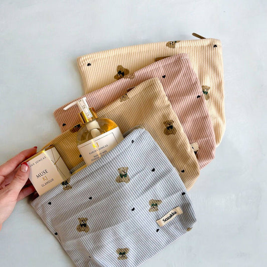 Kosmetiktasche | Cord Teddy Print | Shopper oder Schminktasche-HauteBerlin