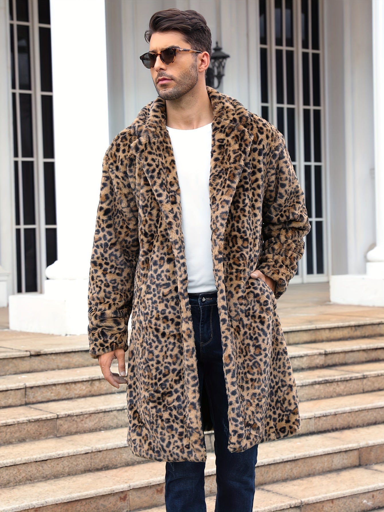 Kunstpelzmantel - Flauschiger mittellanger Kunstpelz-Wintermantel für Männer-HauteBerlin
