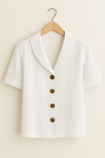 Kurzarm-Bluse | Kragen | V-Ausschnitt | Button-Up Bluse | Damenbluse-HauteBerlin